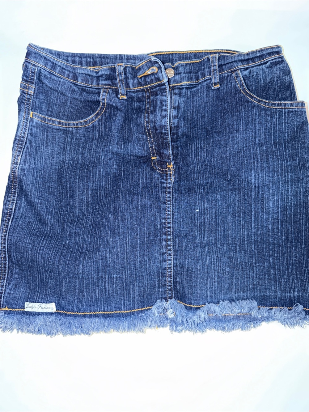 Classic Blue Denim Mini Skirt with Frayed Hem